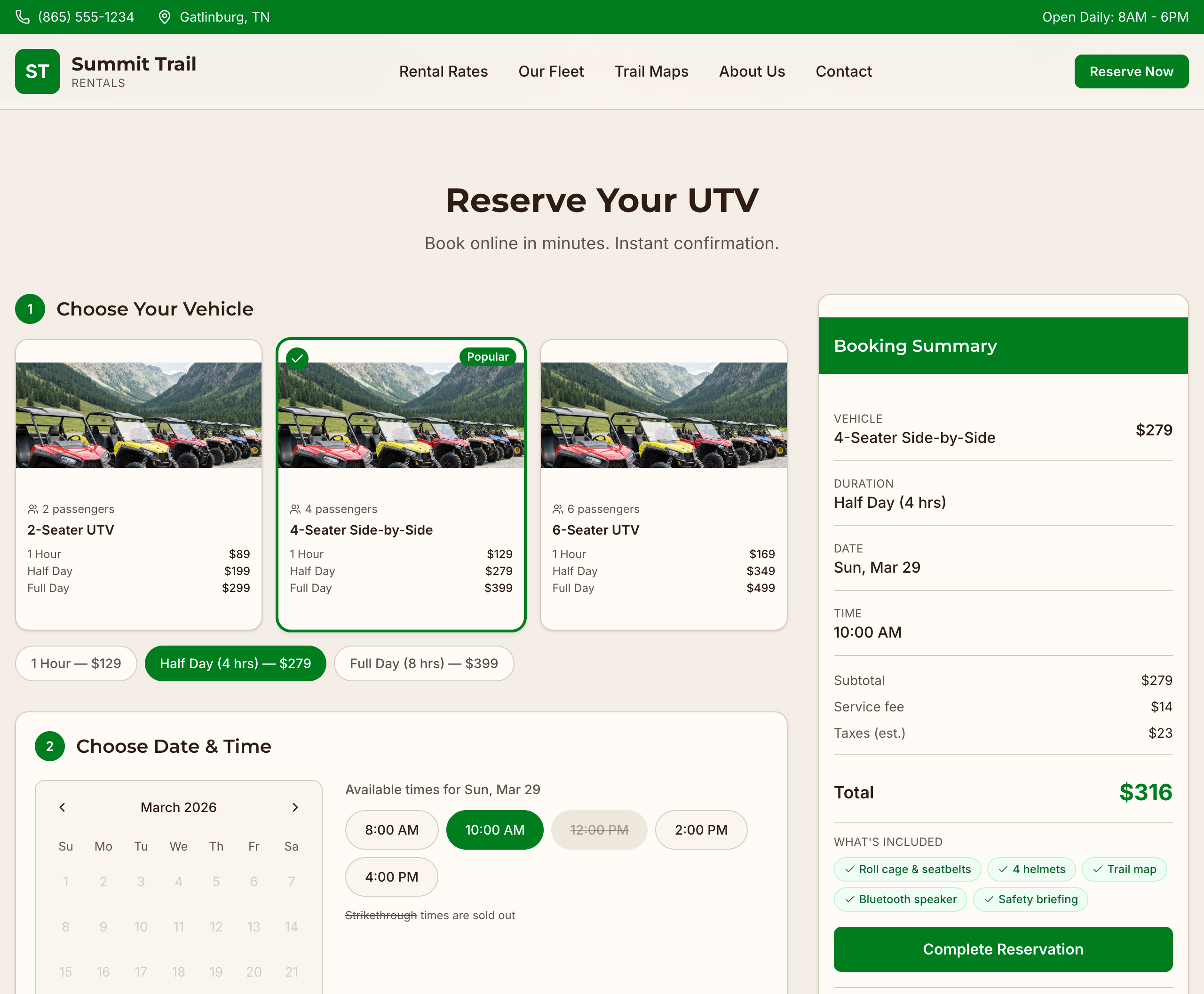 Improved booking flow with clear steps and summary