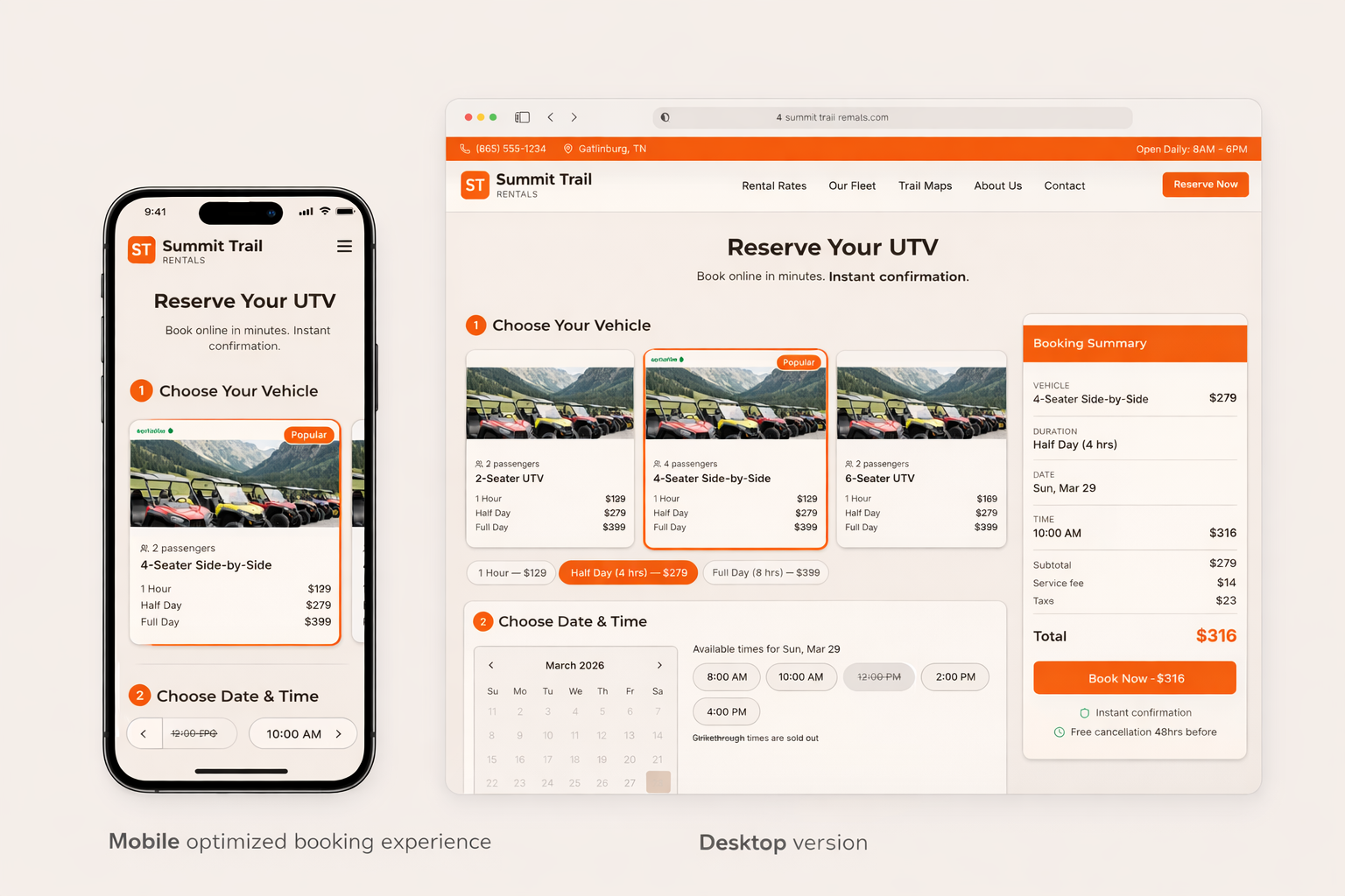 Mobile-optimized booking flow on a phone